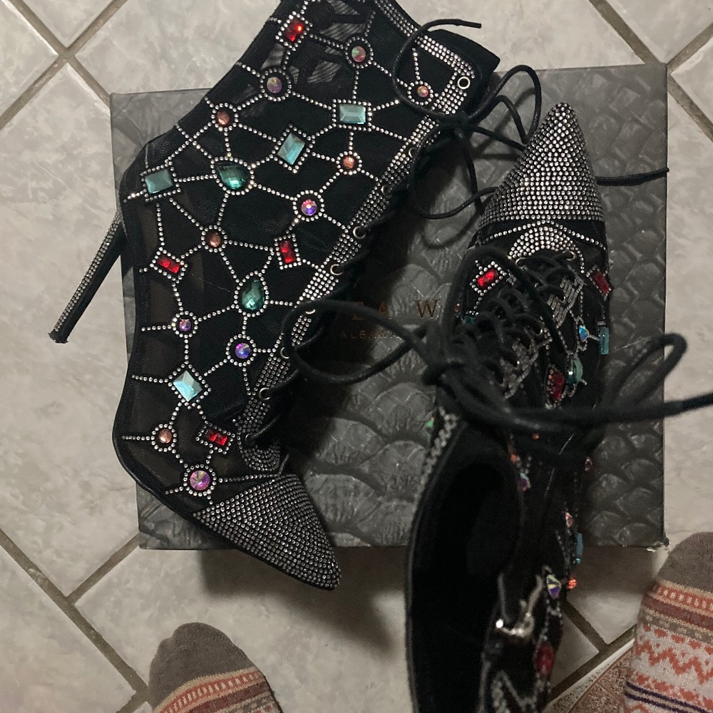 Azalea Wang Diamond Dreams Stilleto in black multi-gem.